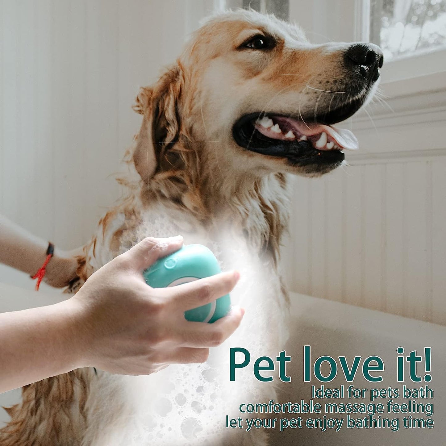 Dog Bath Brush, Pet Massage Brush Shampoo Dispenser, Soft Silicone Brush Rubber Bristle for Dogs and Cats Shower Grooming (Blue)