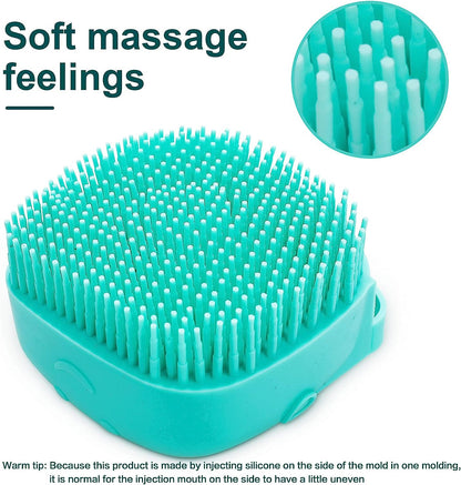Dog Bath Brush, Pet Massage Brush Shampoo Dispenser, Soft Silicone Brush Rubber Bristle for Dogs and Cats Shower Grooming (Blue)