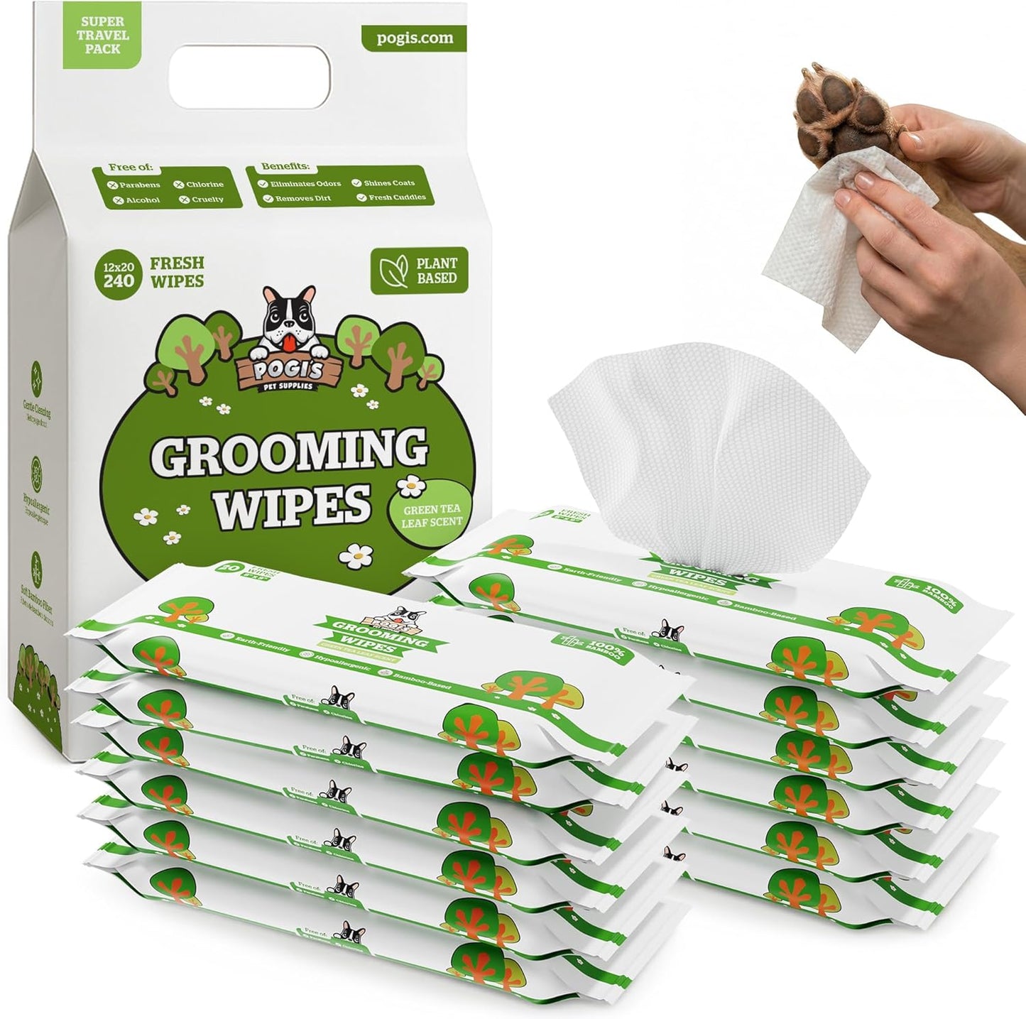 Pogi'S Grooming Wipes - Hypoallergenic Pet Wipes for Dogs & Cats - Plant-Based, Earth-Friendly, Deodorizing Dog Wipes