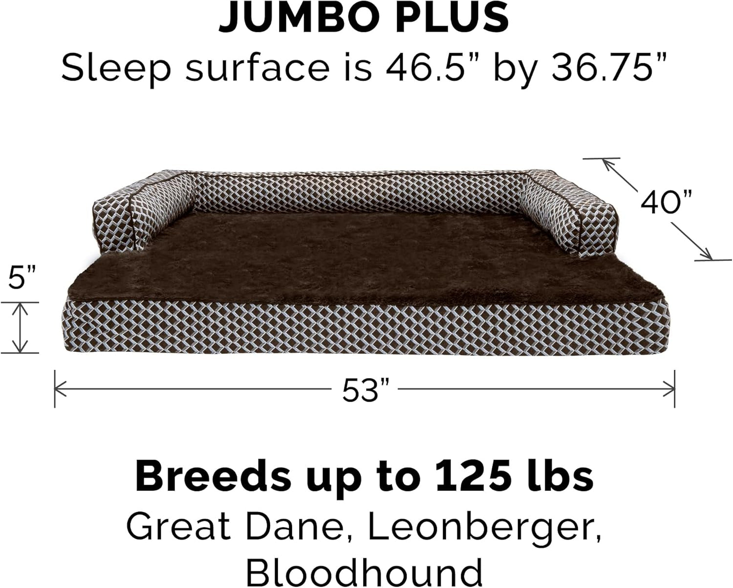 Replacement Pet Bed Cover - Plush Fur and Décor Comfy Couch Washable Dog Bed Cover, Diamond Brown, Jumbo plus (Xx-Large)